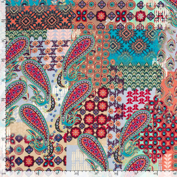 Satin Velvet fabric Paisley Coral