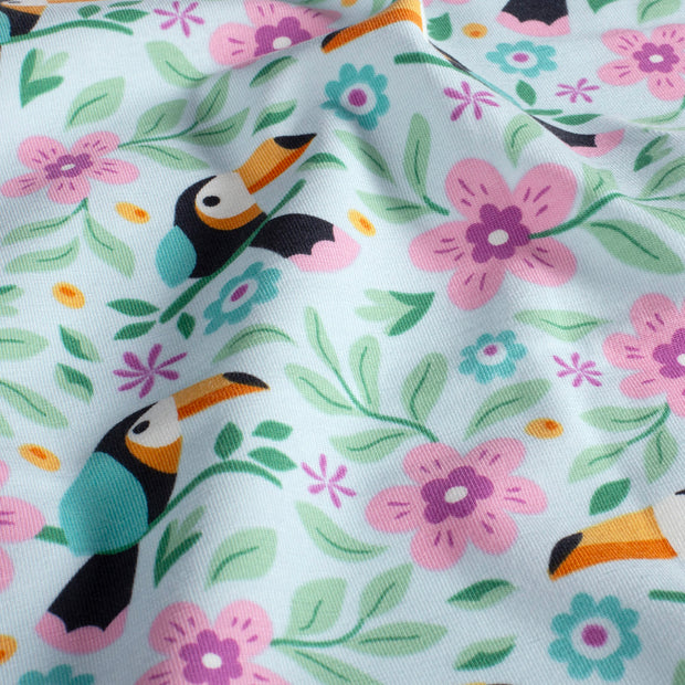 Cotton Jersey fabric Birds Light Blue