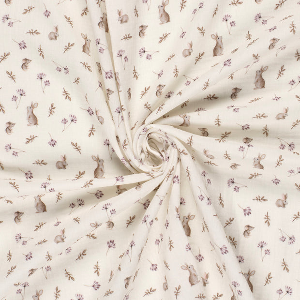 Muslin fabric Off White digital printed 