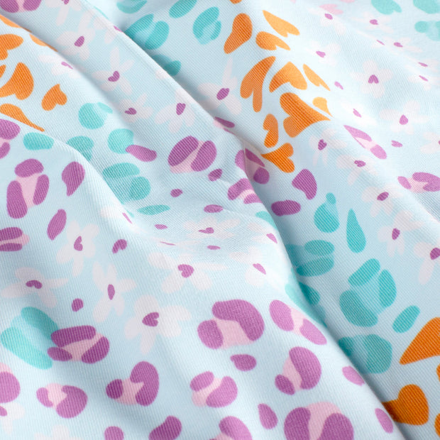 Cotton Jersey fabric Flowers Aqua