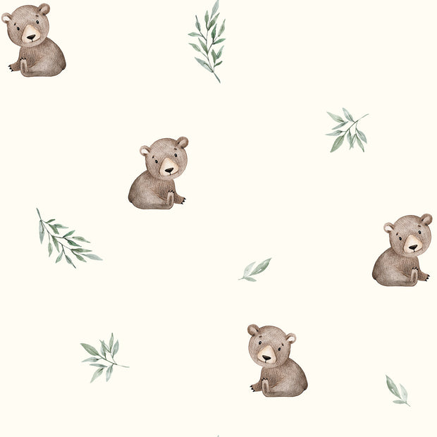 Cotton Jersey GOTS organic fabric Bears Off White