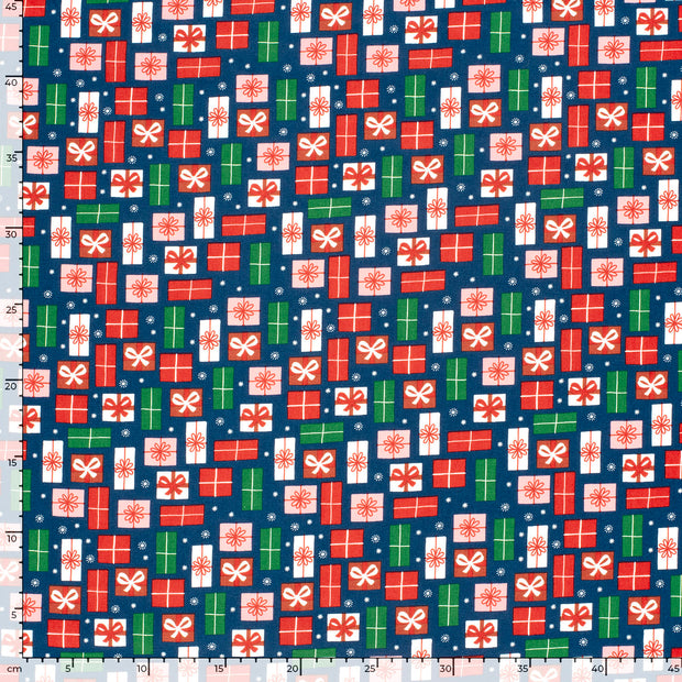 Cotton Poplin fabric Christmas Navy