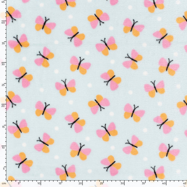 Coral Fleece fabric Butterflies Light Blue