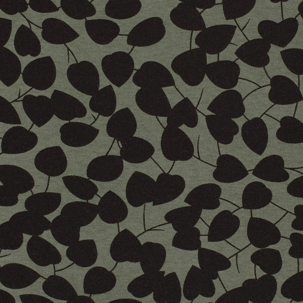 Viscose Jersey fabric Leaves Khaki Green