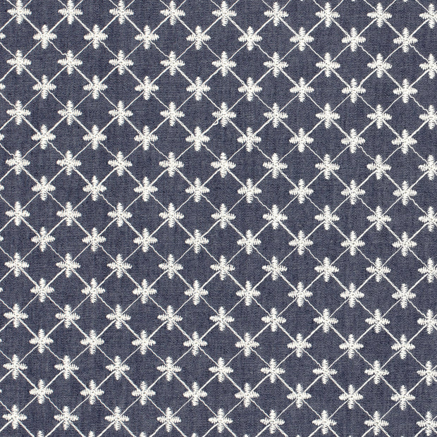 Denim fabric Flowers Navy