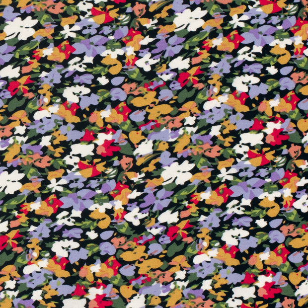 Viscose Nylon Crepe tissu fleurs Noir