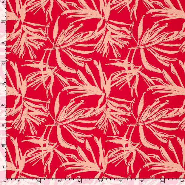 Viscose Poplin fabric Leaves Fuchsia