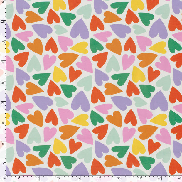 Cotton Jersey fabric Hearts Off White