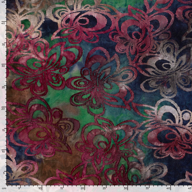 Burnout Jacquard stof Bloemen Aubergine