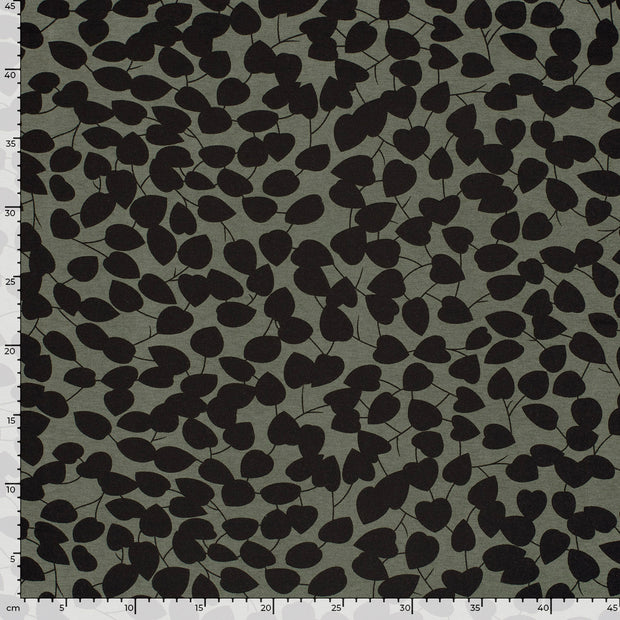 Viscose Jersey fabric Leaves Khaki Green
