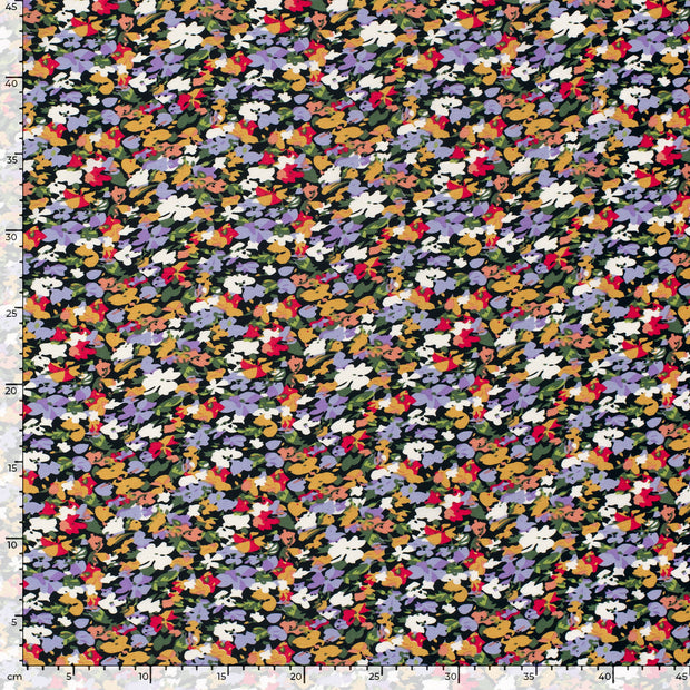 Viscose Nylon Crepe tissu fleurs Noir