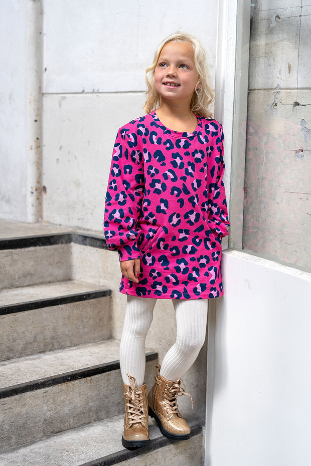 French Terry fabric Leopards Fuchsia