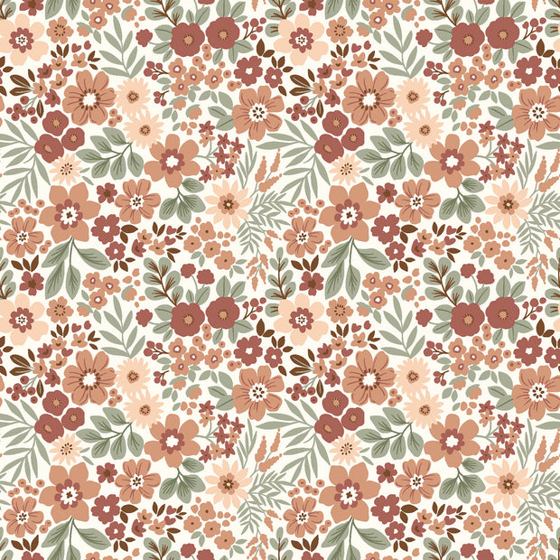 Rib Jersey stof Bloemen Gebroken wit