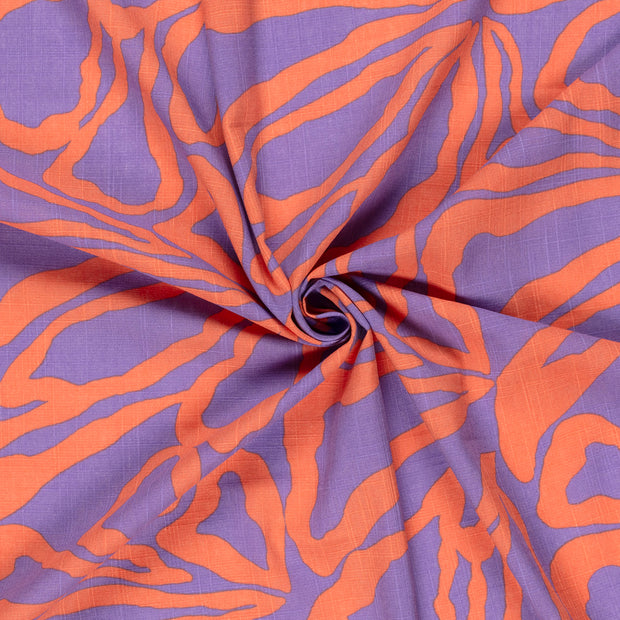 Geweven Katoen Viscose stof Paars slub geprint 