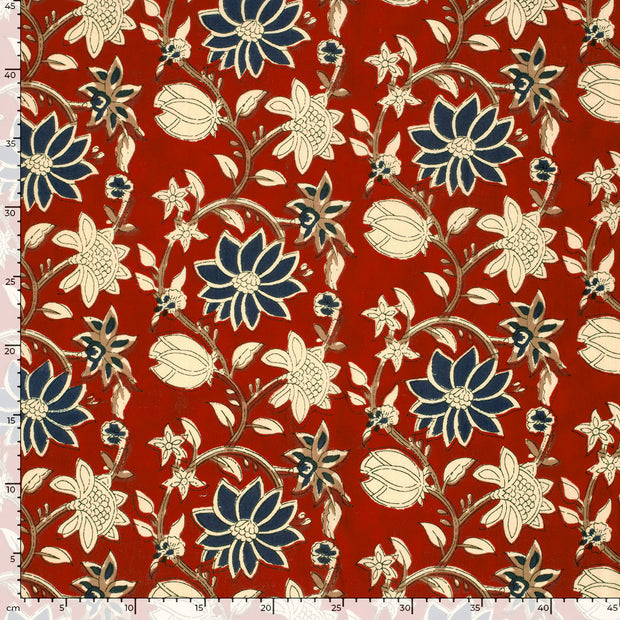 Voile fabric Flowers Red