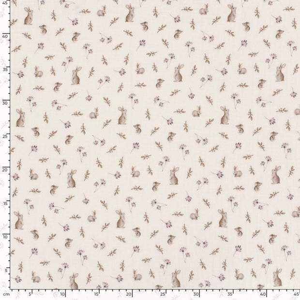 Muslin fabric Rabbits Off White