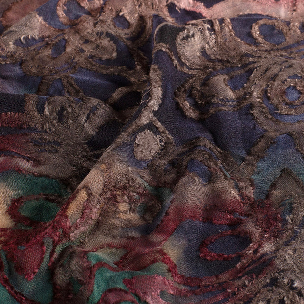 Burnout Jacquard stof Bloemen Aubergine