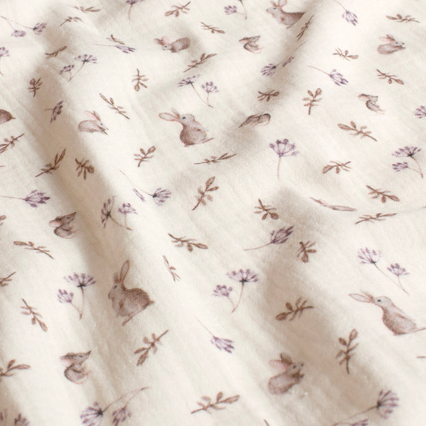 Muslin fabric Rabbits Off White