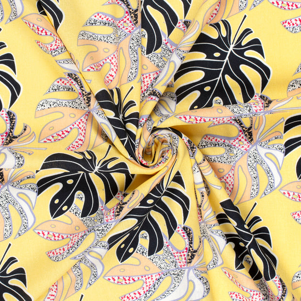 Viscose Lin Chaine et Trame tissu Jaune Canari imprimé 