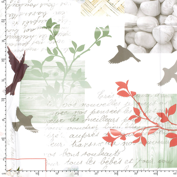 Toile Cirée tissu oiseaux Blanc optique