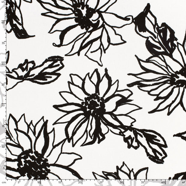 Woven Viscose Linen fabric Flowers White