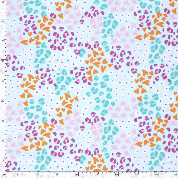 Cotton Jersey fabric Flowers Aqua