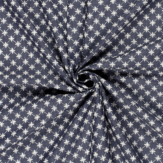 Denim fabric Navy embroidered 