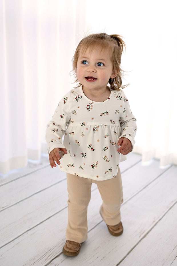 Katoen Jersey stof Bloemen Gebroken wit