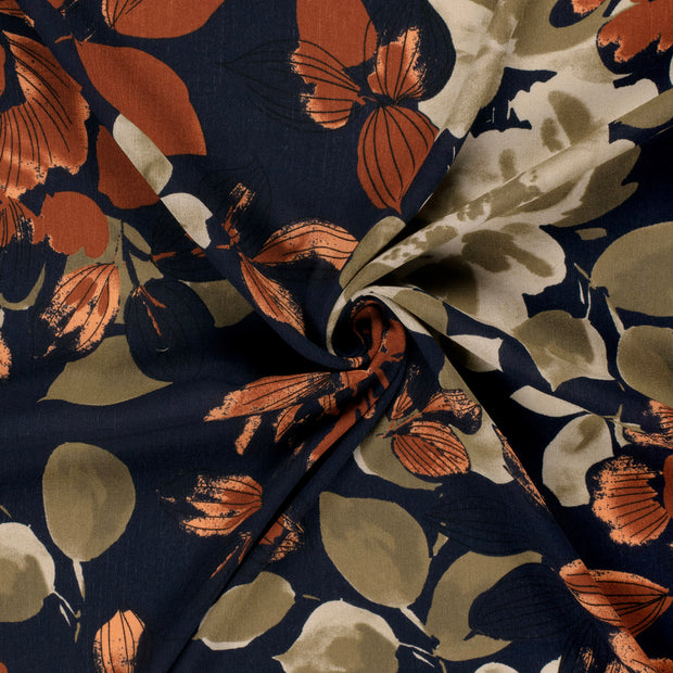 Borken Crepe tela Azul marino estampado