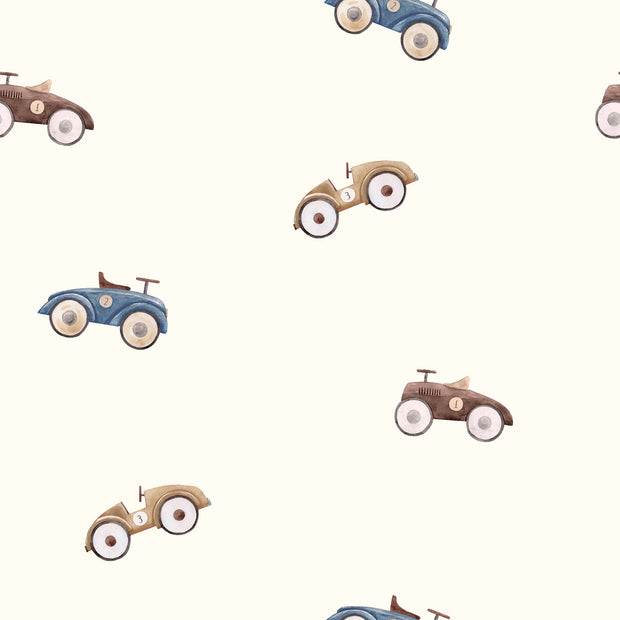 Katoen Jersey GOTS stof Auto's Gebroken wit