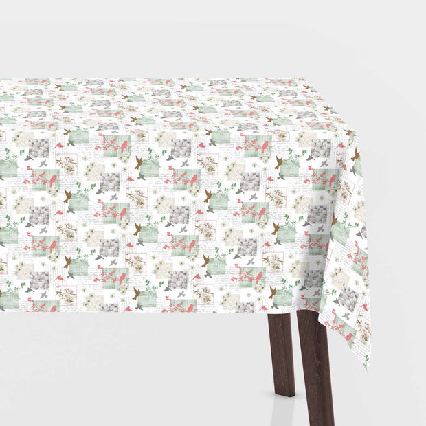 Toile Cirée tissu oiseaux Blanc optique