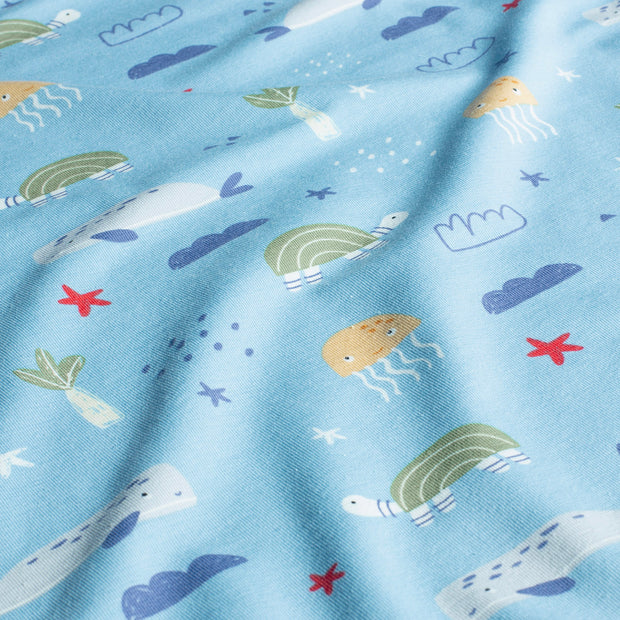 Jersey de Coton tissu Tortues Bleu bébé