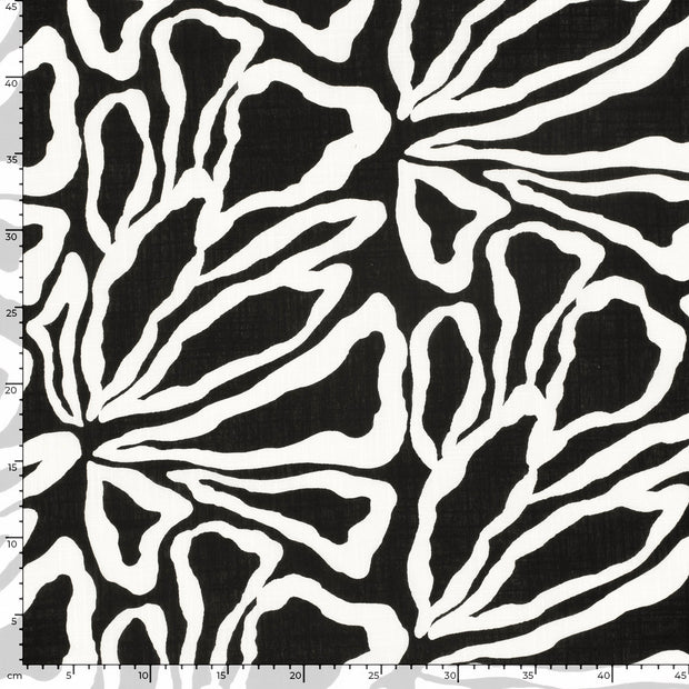 Geweven Katoen Viscose stof Bloemen Zwart