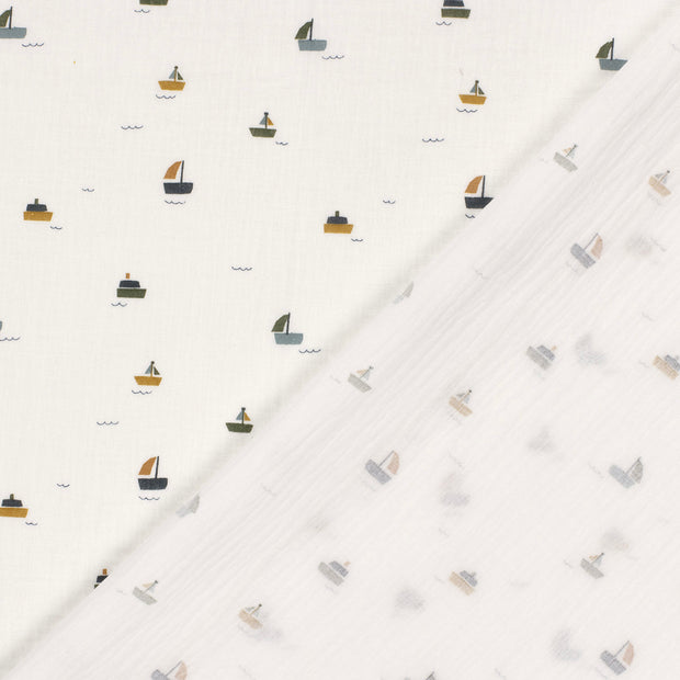 Muslin fabric Sailboats dyed and printed 