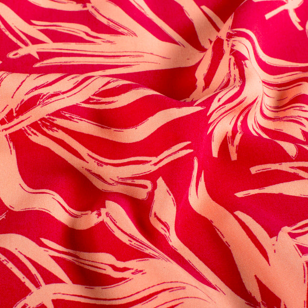 Viscose Poplin fabric Leaves Fuchsia