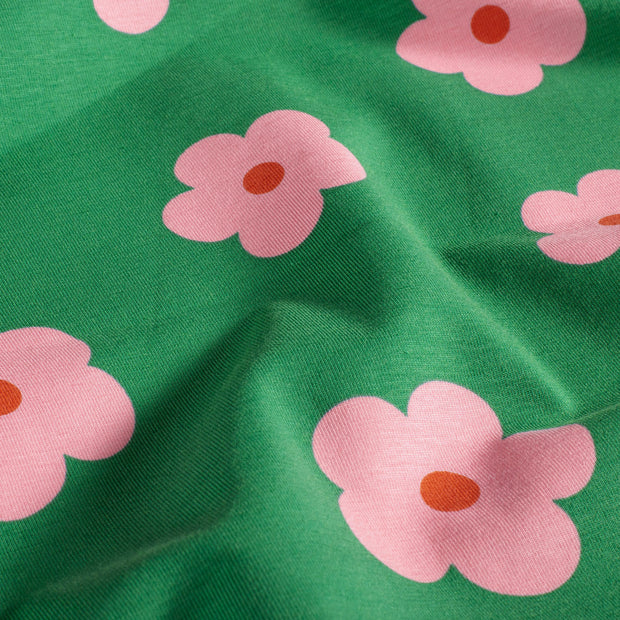Cotton Jersey fabric Flowers Green