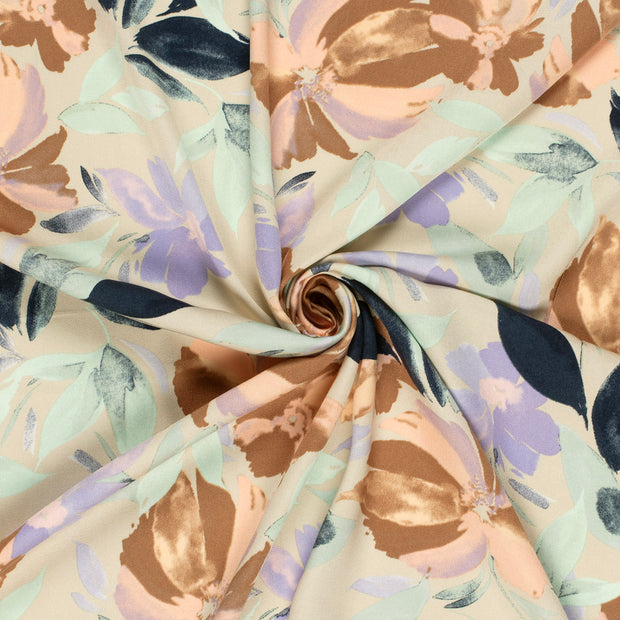 Viscose Satin tissu Beige imprimé 