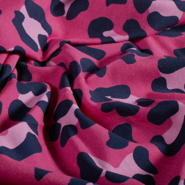 French Terry fabric Leopards Fuchsia