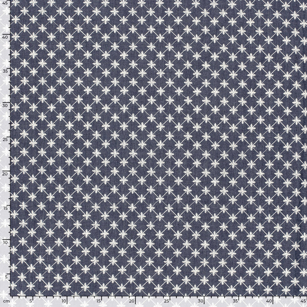 Denim fabric Flowers Navy