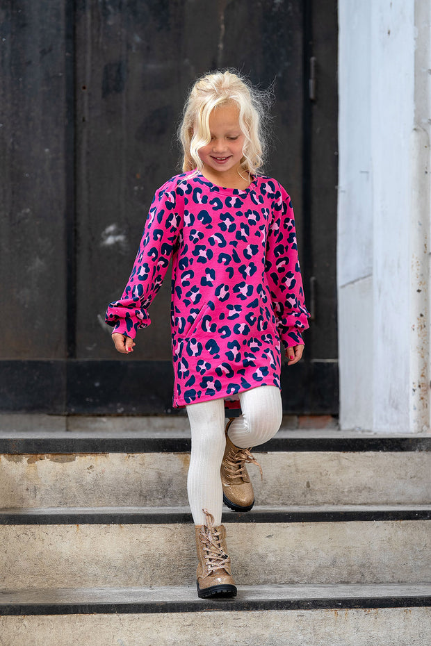 French Terry fabric Leopards Fuchsia