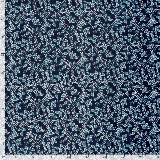 Voile stof Bladeren Indigo