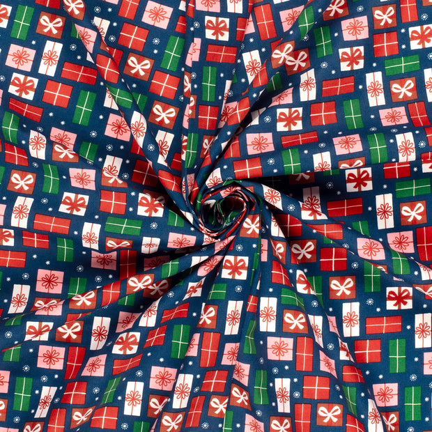 Cotton Poplin fabric Navy printed 