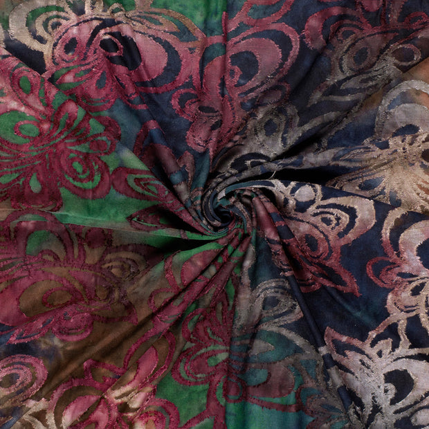 Burnout Jacquard stof Aubergine bedrukt 