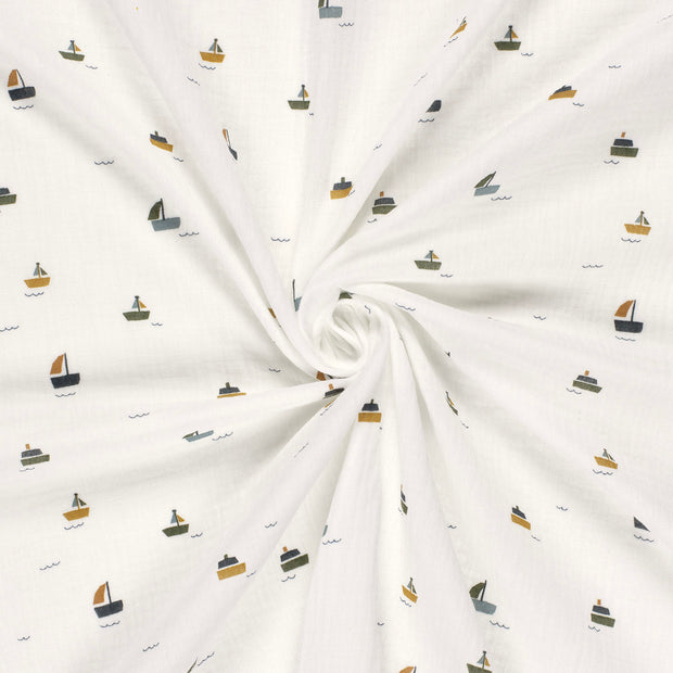 Muslin fabric Off White dyed and printed 