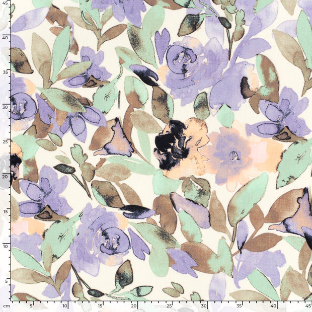 Linen Look fabric Flowers Off White