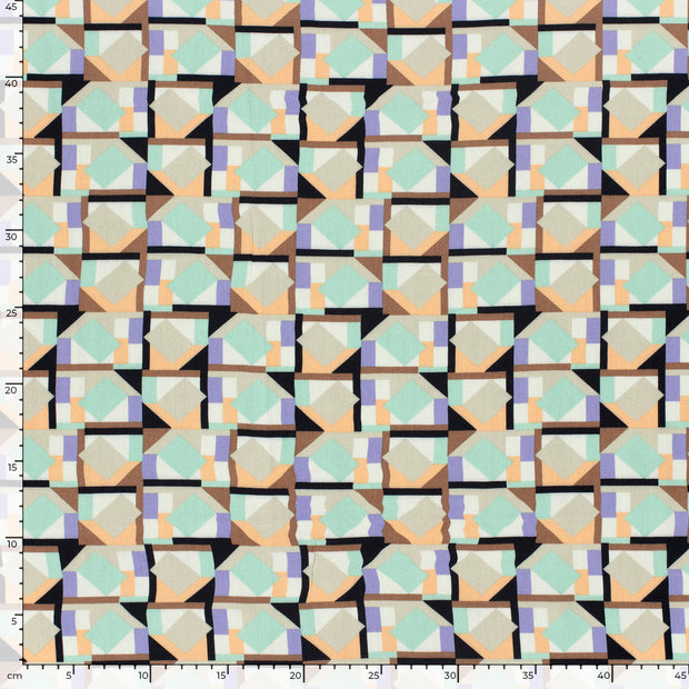 Viscose Satin fabric Abstract Beige
