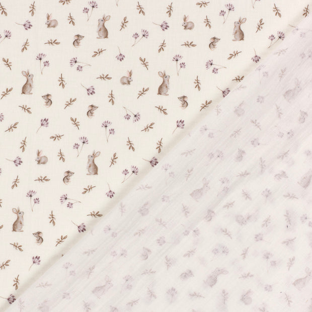 Muslin fabric Rabbits digital printed 