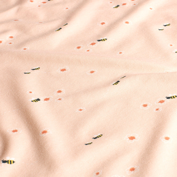 Jersey de Coton tissu abeilles Rose clair