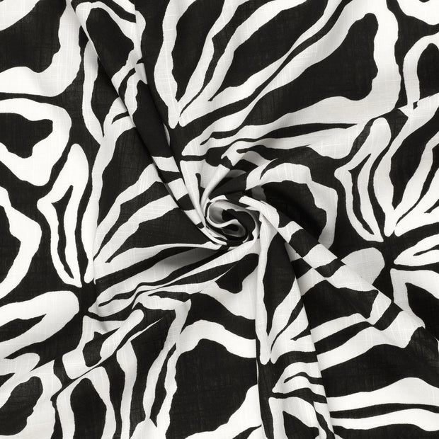 Geweven Katoen Viscose stof Zwart slub geprint 