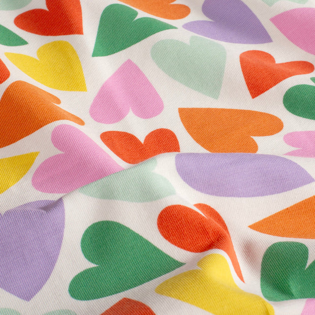 Cotton Jersey fabric Hearts Off White
